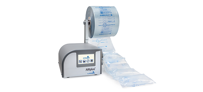 
			A grey machine filling air cushion film with air 